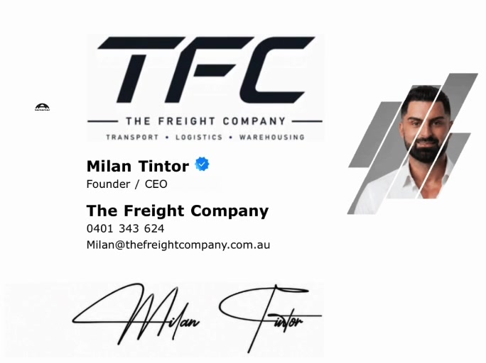 Milan Tintor’s email signature with the TFC logo, portrait and handwritten signature